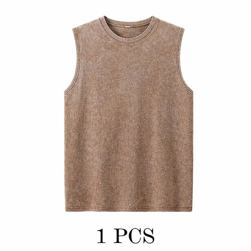 1/4 Pack Men's Oversized Tshirts Sports Vintage Heavy Cotton Tshirt Washed Loose Fit Athletic Tee Sleeveless Vest