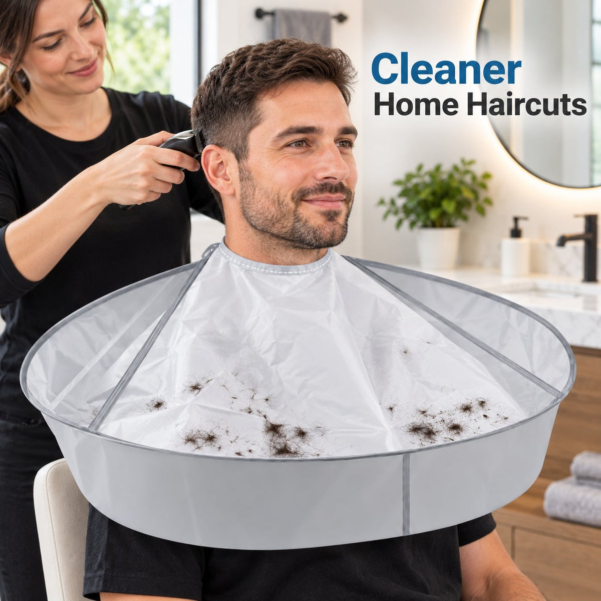 Portable hair cutting cape for cleaner home haircuts