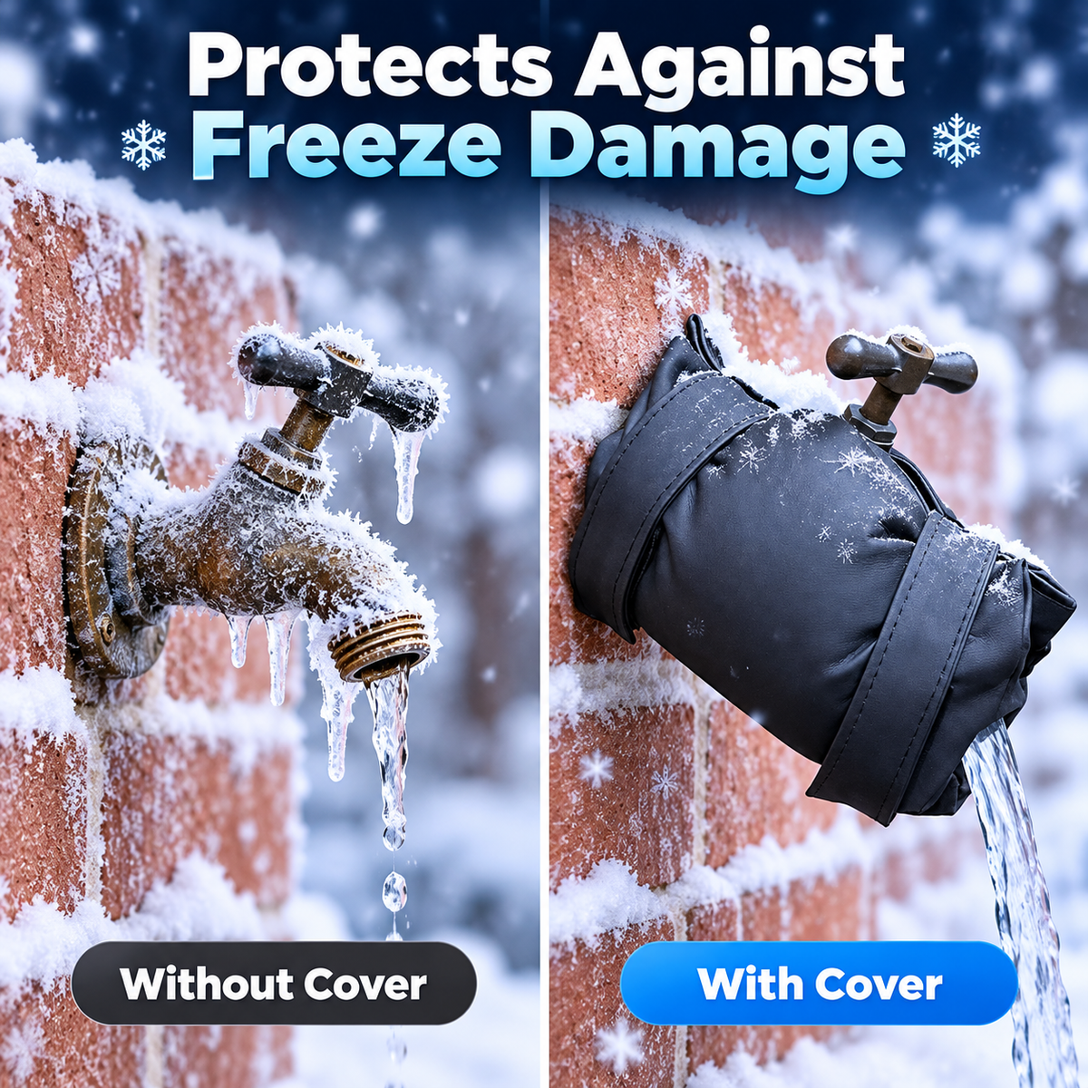 Outdoor faucet with and without insulated freeze protection cover