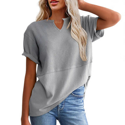 👗 Flattering & Slimming | Women's Plus Size V-Neck Short Sleeve Knit Top Casual Oversized Ribbed Tee ✨