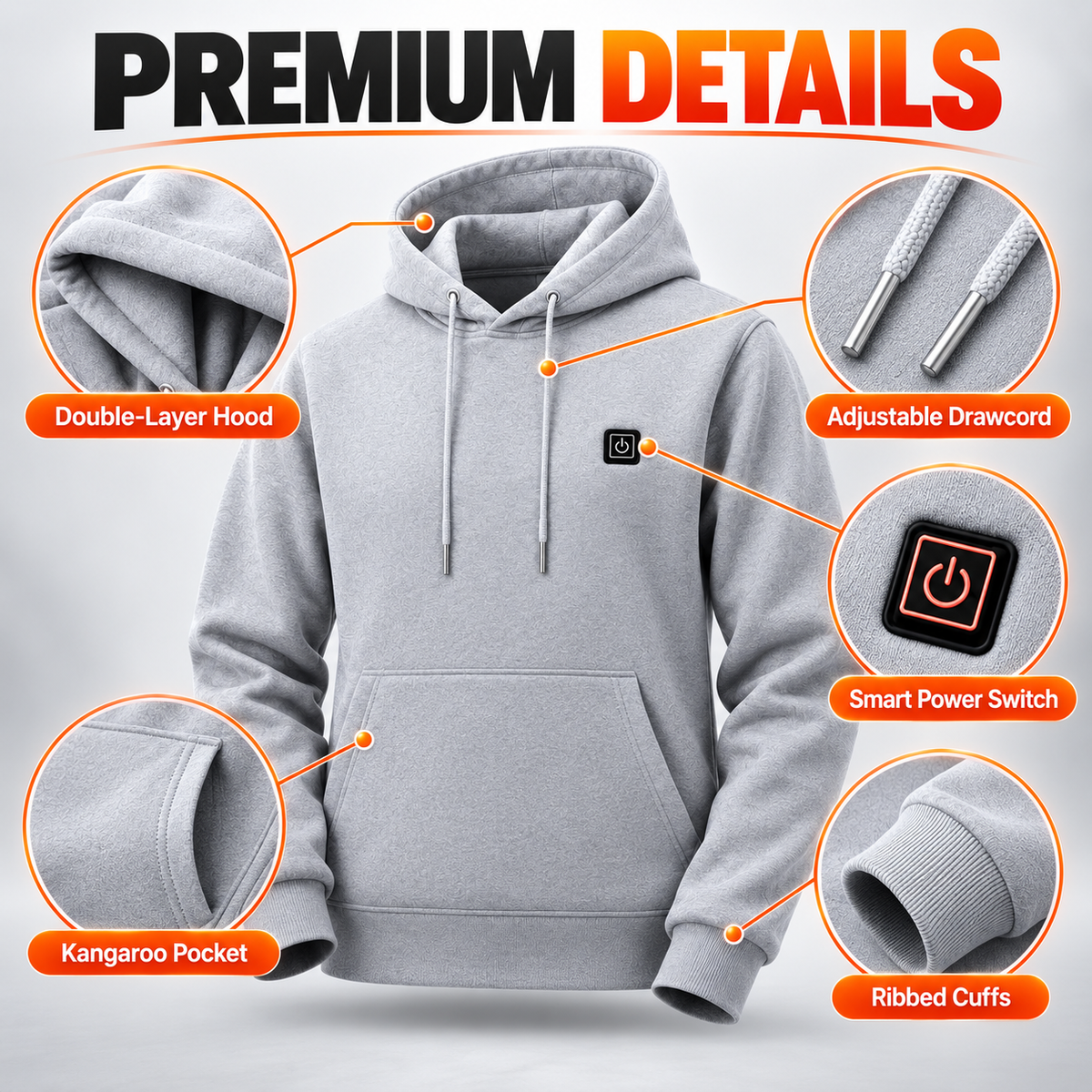 5-Zone Heated Hoodie with Adjustable Temperature