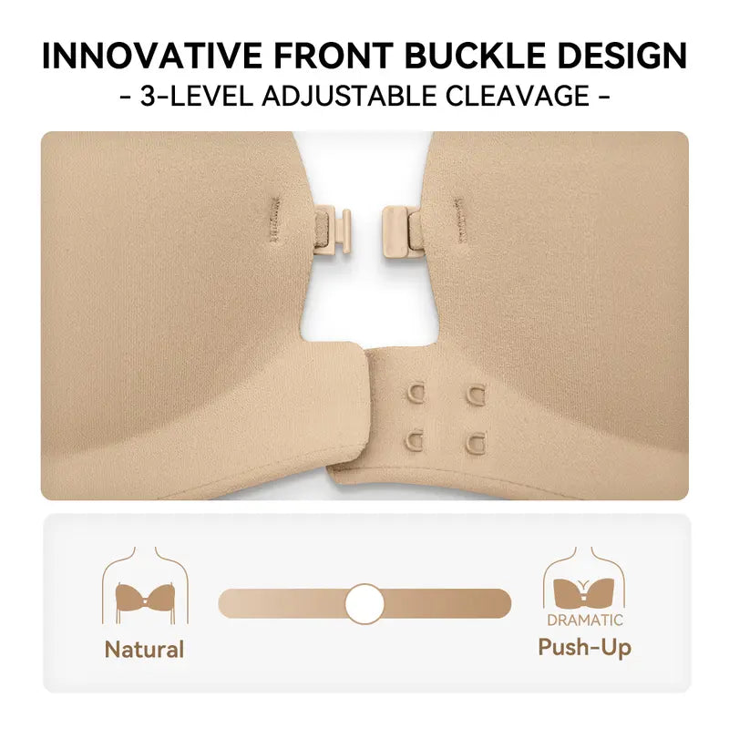 👙 Anti-Slip Security | Women's Strapless Front Closure Push-Up Lift Bra with Wireless Support ✨
