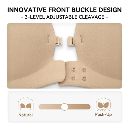👙 Anti-Slip Security | Women's Strapless Front Closure Push-Up Lift Bra with Wireless Support ✨