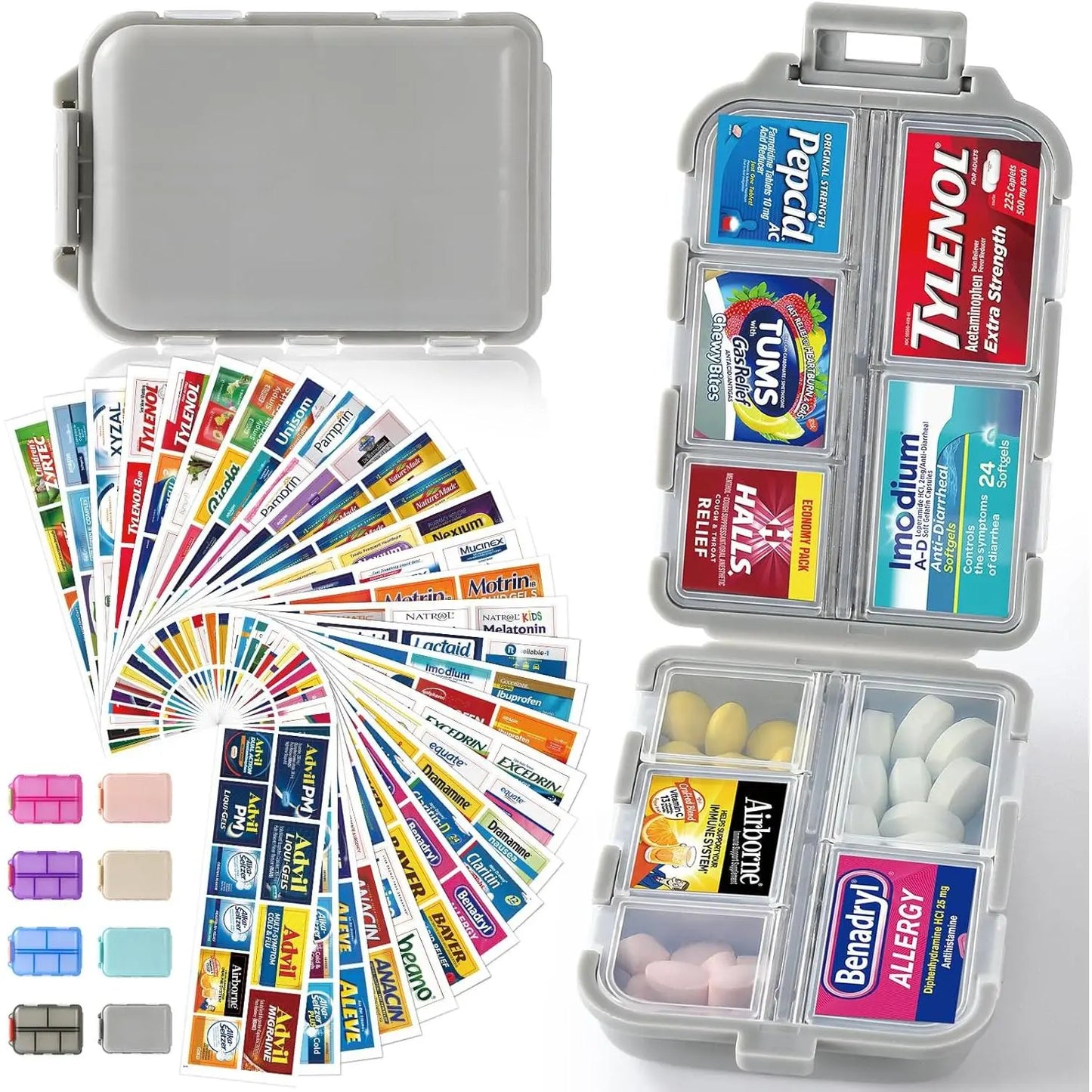 💊 Travel Pill Organizer with 200 Labels | 10 Compartments ✈️