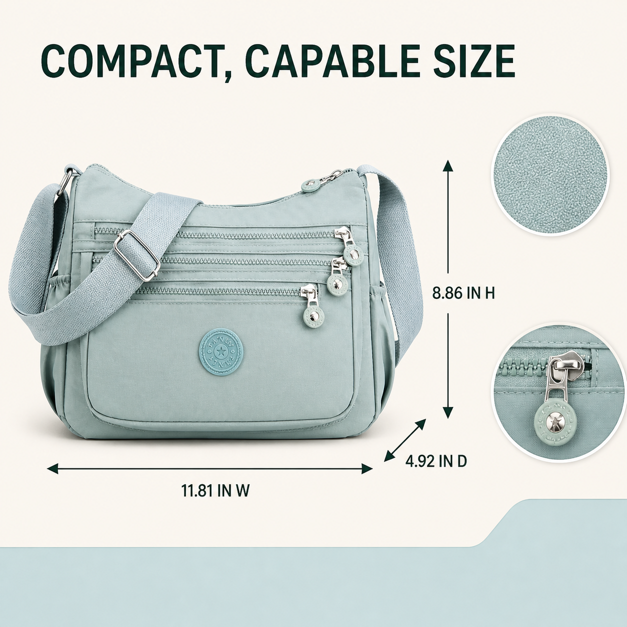 Multi-Pocket Nylon Crossbody Bag
