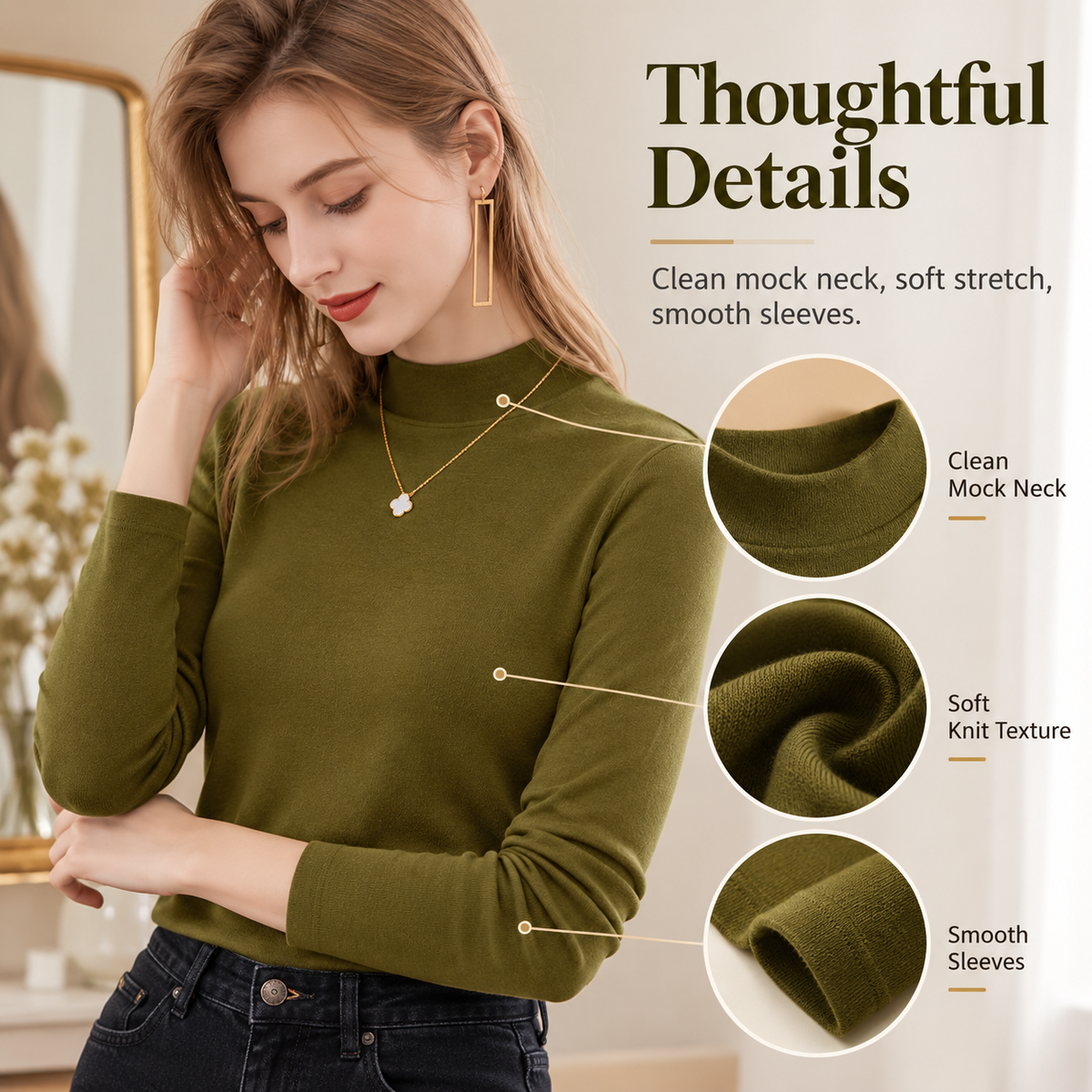 Women's Slim-Fit Mock Neck Knit Top