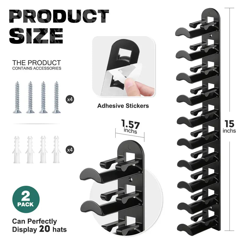 （2 Pack）🧢 Store 20 Caps in Seconds: The Ultimate Heavy-Duty Wall Hat Organizer That Protects Your Hat's Shape! 🛠️🔥