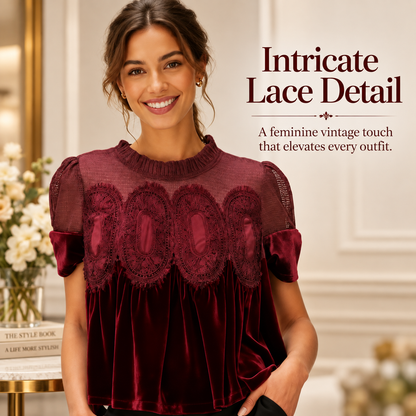 Women's Vintage Velvet Lace Blouse