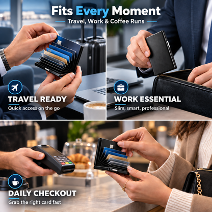 Slim RFID Blocking Leather & Metal Card Holder