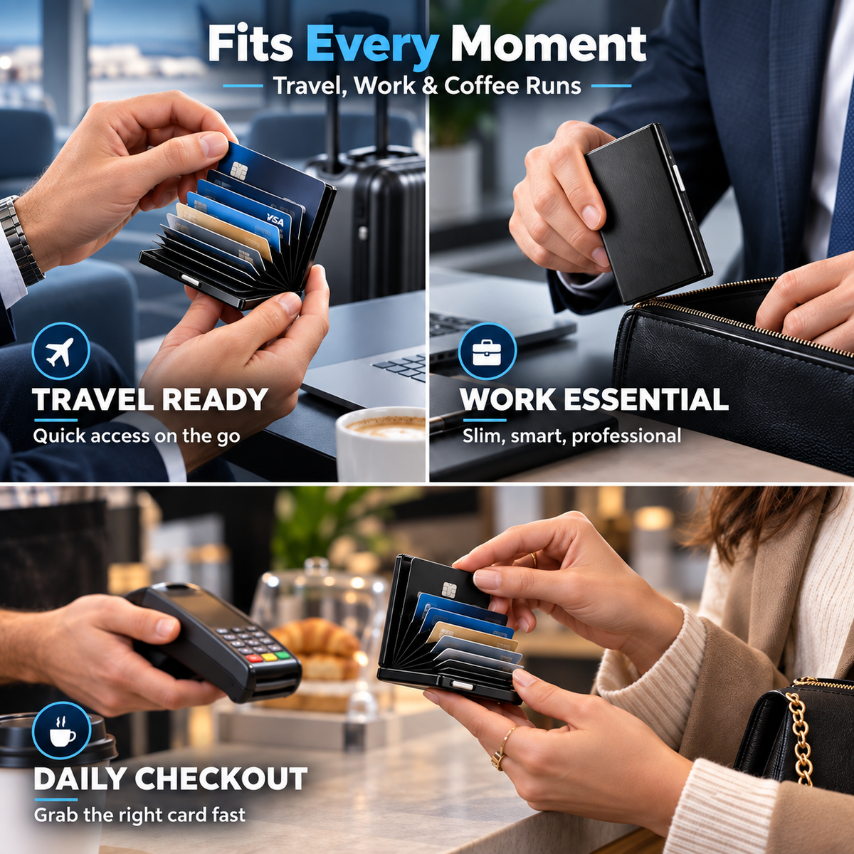 Slim card holder for travel work and daily checkout