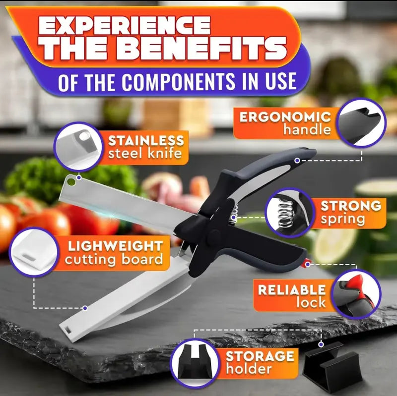 ✂️ Chop in Seconds | 2-in-1 Multi-Purpose Food Scissors with Integrated Cutting Board 🥕