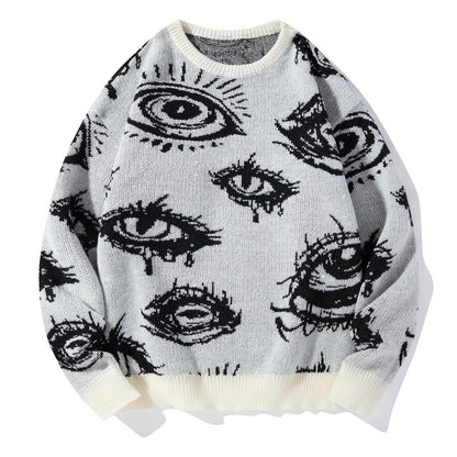 All-Over Eye Graphic Oversized Knit Sweater