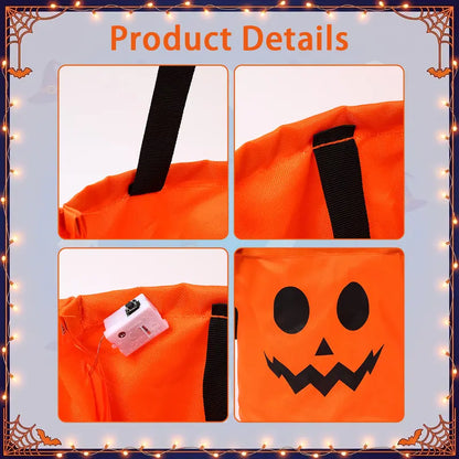 🎃 Glow in the Spooky Night | 3/4 Pcs Halloween Candy Bucket with LED Lights Non-Woven Trick or Treat Bags 👻