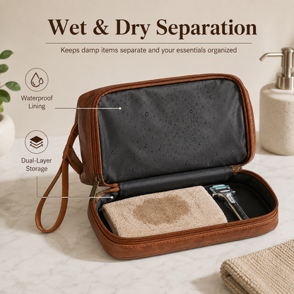 Vintage Leather Travel Toiletry Bag