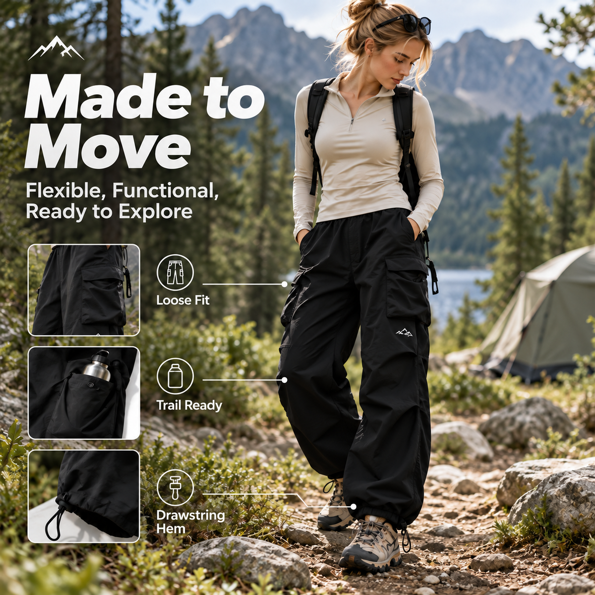 Relaxed loose-fit cargo pants designed for movement
