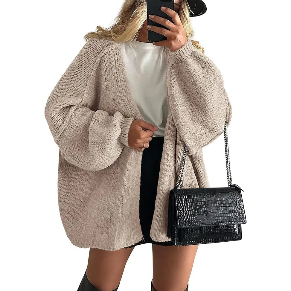 🍂 Cozy Fall Elegance | Women's Oversized Cardigan Sweater, Lightweight Long Lantern Sleeve Open-Front Knitwear Top ✨
