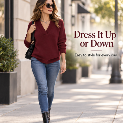 Women's Elegant Layered V-Neck Knit Sweater