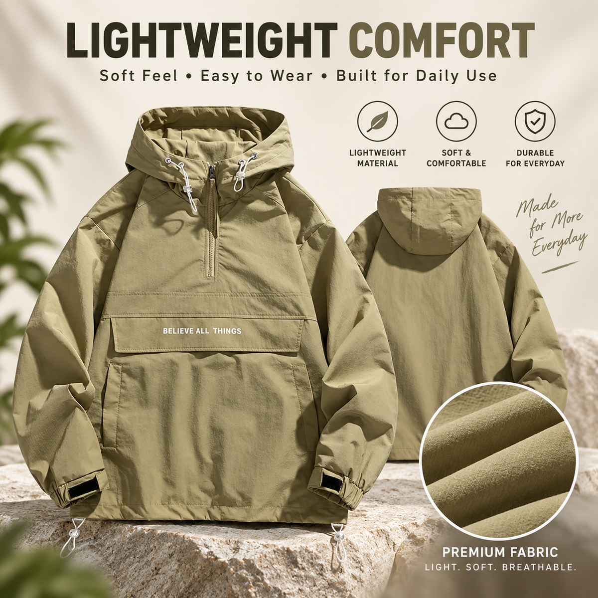 Men’s Lightweight Half-Zip Hooded Windbreaker