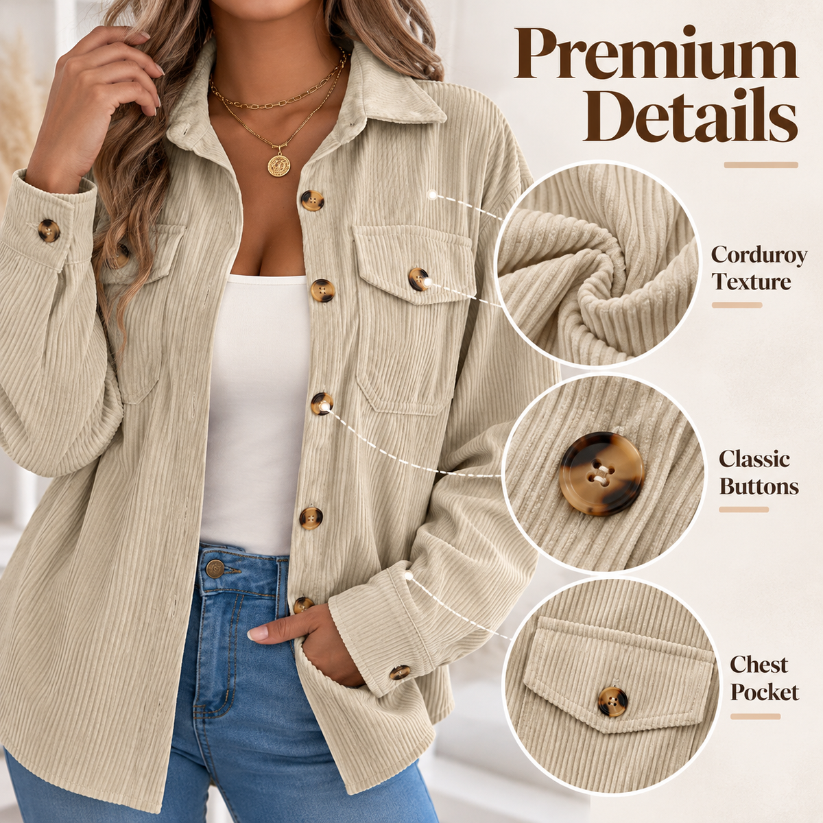 Women’s Corduroy Shacket – Relaxed Fit Button-Up Jacket