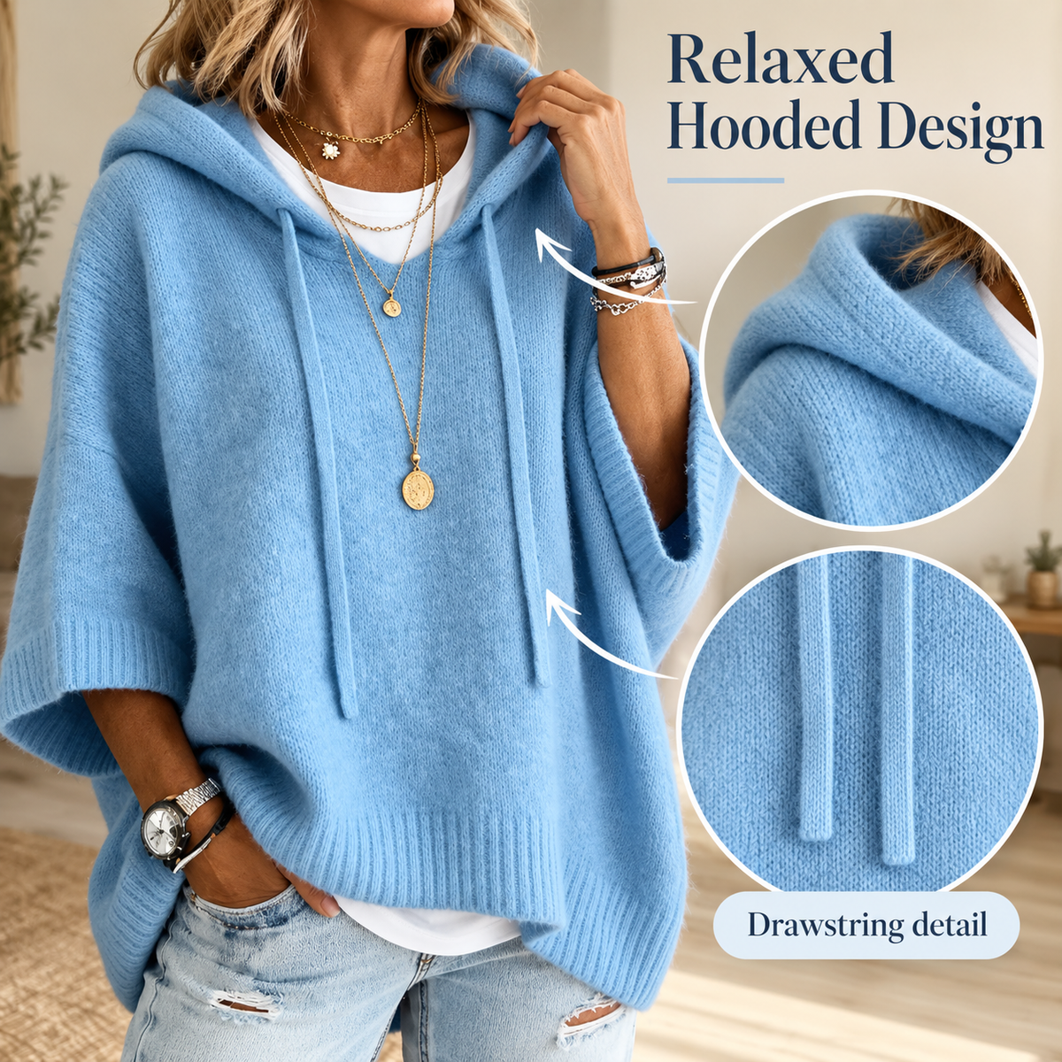 Women's Oversized Knit Hoodie – Cozy Relaxed Fit Sweater