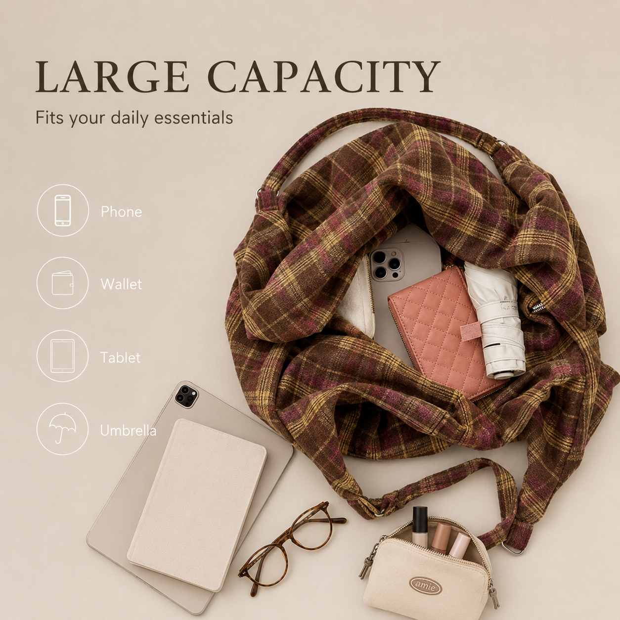 Chic Plaid Shoulder Bag for Everyday & Travel