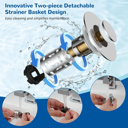 🚰 Zero-Clog Mastery | Upgraded 3-in-1 Universal Pop-Up Bathroom Sink Drain Stopper with Removable Hair Catcher Basket 🛠️