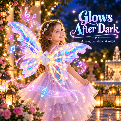 Kids glowing LED fairy wings at night