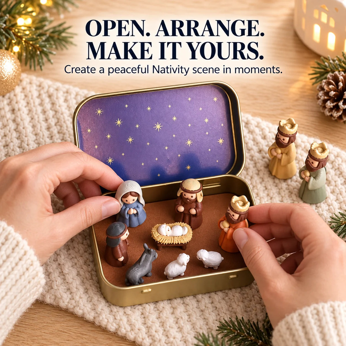 Mini Christmas Nativity Scene Set with Storage Box