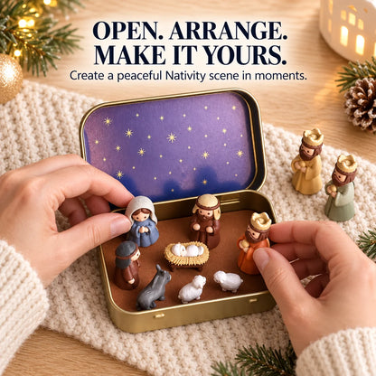 Mini Christmas Nativity Scene Set with Storage Box