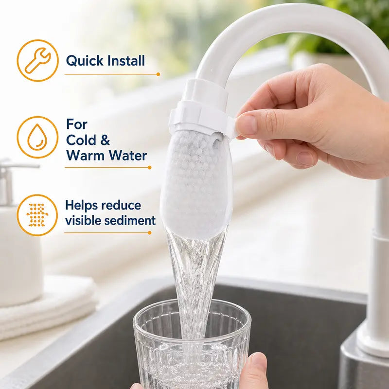 🚰 Crystal Clear Flow | 50-Piece Disposable Cotton Faucet Filter Bags Variety Pack with 5 Fastening Straps 💧