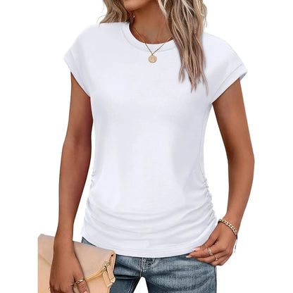 ✨ Effortless Elegance | Women's Summer Ruched Cap Short Sleeve T-Shirt 👚