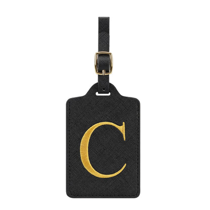 ✈️ Personalize Your Journey | Cute Embroidered Initial Letter A Black PU Leather Luggage Tag & Suitcase Identifier 🏷️