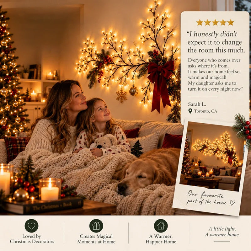 Cozy Christmas family scene with flexible LED branch lights