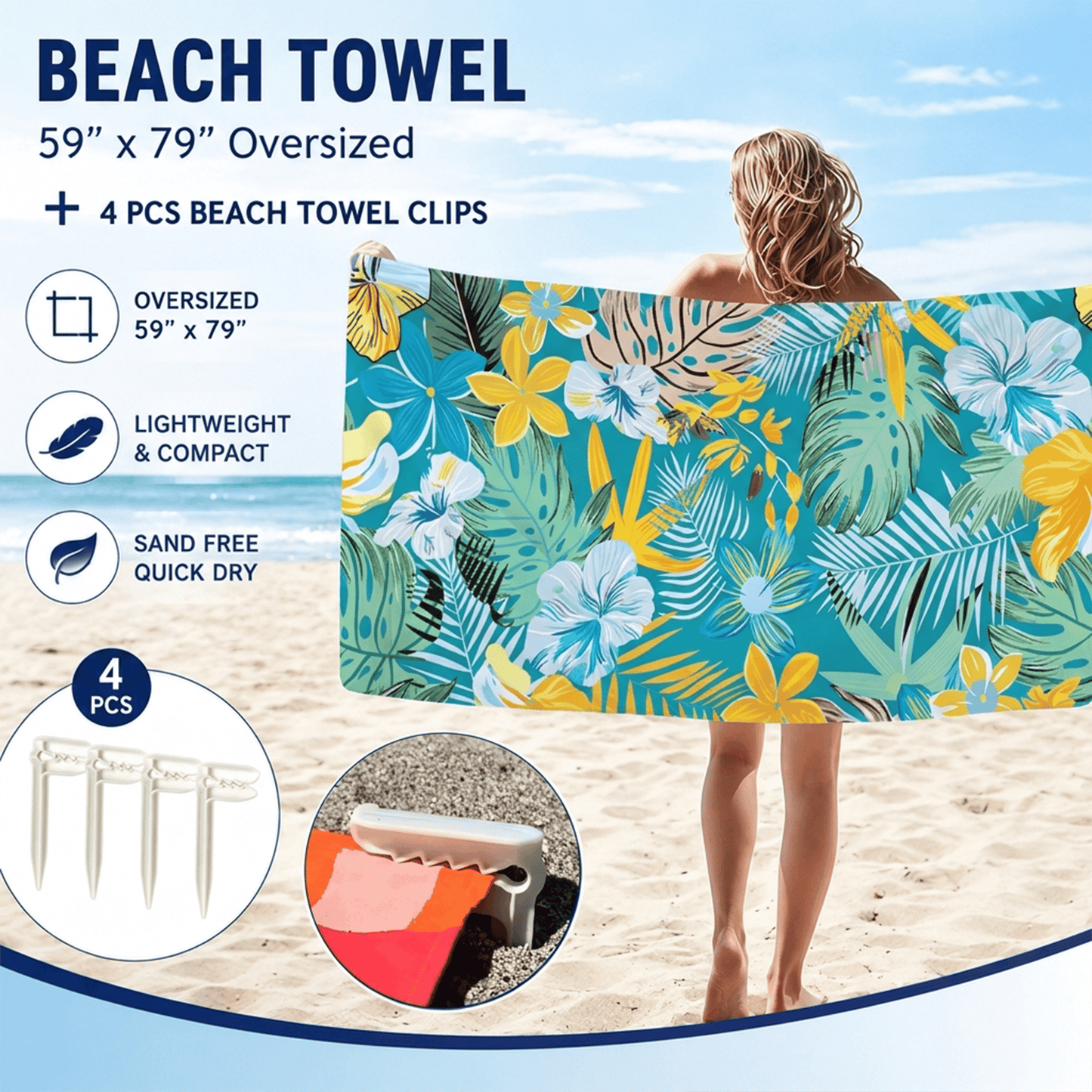 🌊 Quick-Drying Microfiber Beach Towel – Ultra-Light Sand-Free Travel Towel Whit Beach Clip