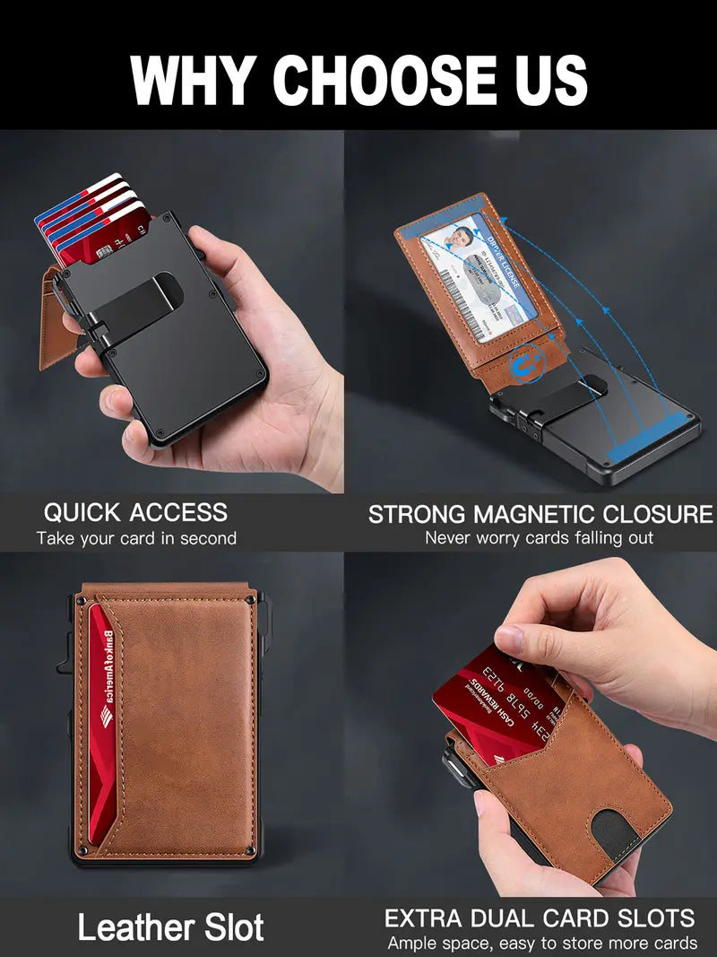 💼 Minimalist Tech | Men's Slim RFID-Blocking Pop-Up Wallet with Money Clip 🎁