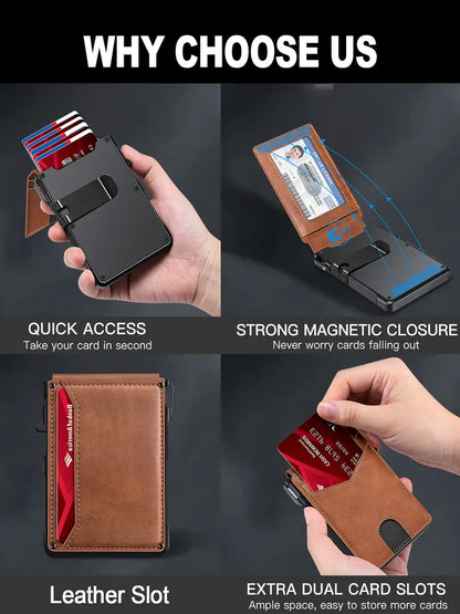 💼 Minimalist Tech | Men's Slim RFID-Blocking Pop-Up Wallet with Money Clip 🎁