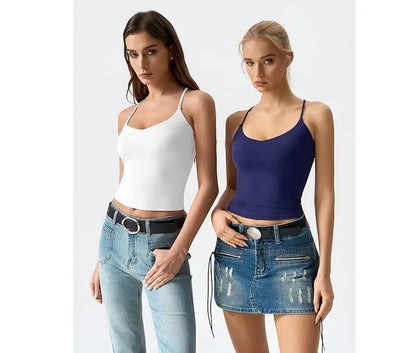 👗 Stunning Back Profile | Women's V-Neck Cross Back Tank Top Double-Lined Anti-See-Through Camisole ✨