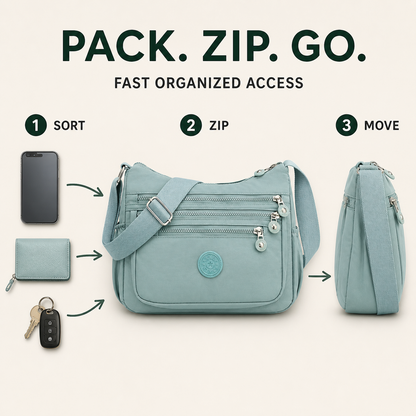 Multi-Pocket Nylon Crossbody Bag