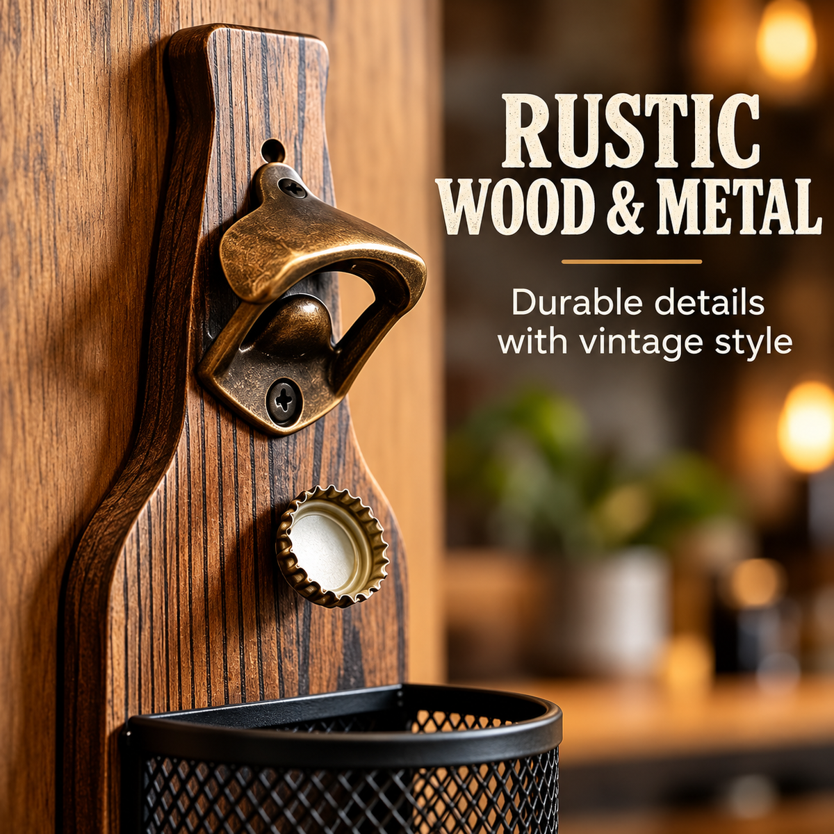 Wall-Mounted Bottle Opener with Cap Catcher