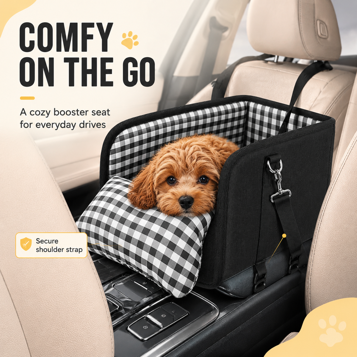 Console dog car seat with armrests
