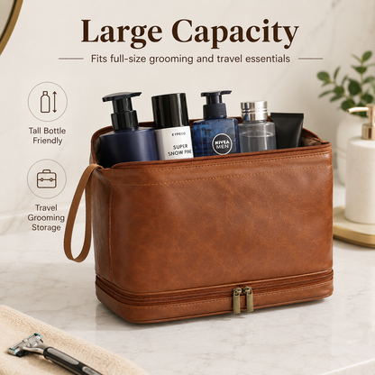 Vintage Leather Travel Toiletry Bag