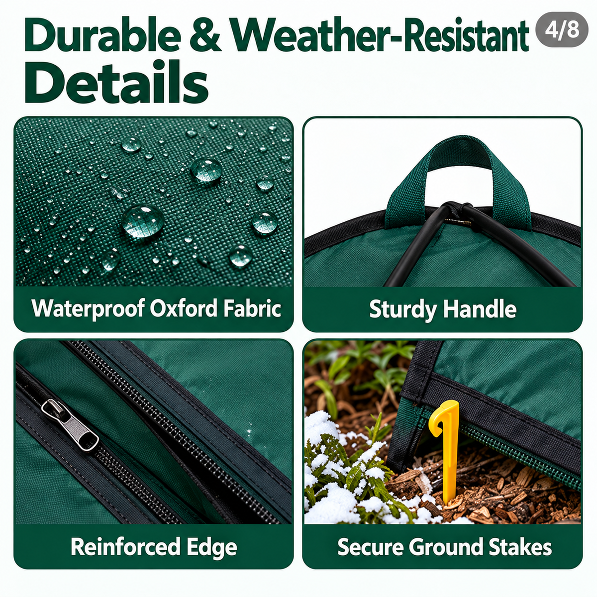 Winter plant cover secured with included ground stakes