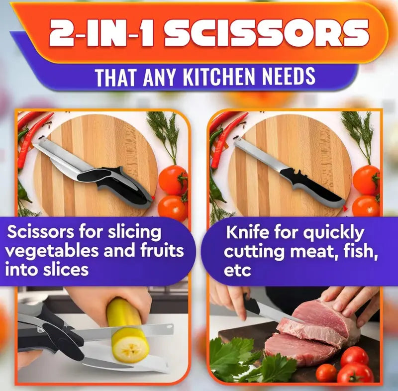 ✂️ Chop in Seconds | 2-in-1 Multi-Purpose Food Scissors with Integrated Cutting Board 🥕