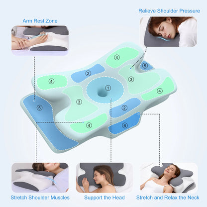 💤 Say Goodbye to Neck Pain | Cooling Memory Foam Neck Pillow, Adjustable Ergonomic Cervical Support Pillow for Sleep & Travel ✨