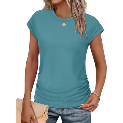 ✨ Effortless Elegance | Women's Summer Ruched Cap Short Sleeve T-Shirt 👚