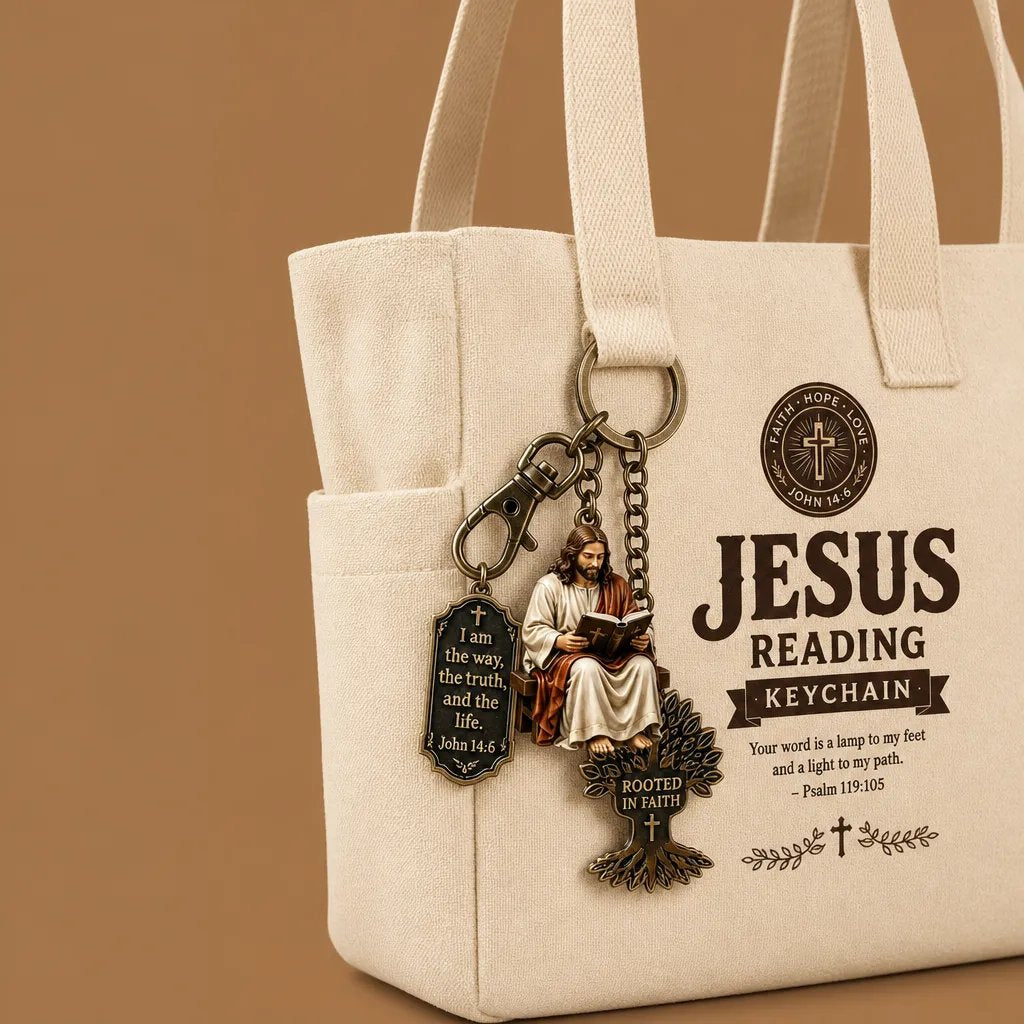 ✝️ Walk in Wisdom | Beautiful "Jesus Reading" Keychain, Premium Stainless Steel Christian Faith Monogram Backpack Charm Gift 🙏