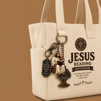 ✝️ Walk in Wisdom | Beautiful "Jesus Reading" Keychain, Premium Stainless Steel Christian Faith Monogram Backpack Charm Gift 🙏