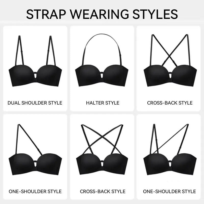 👙 Anti-Slip Security | Women's Strapless Front Closure Push-Up Lift Bra with Wireless Support ✨