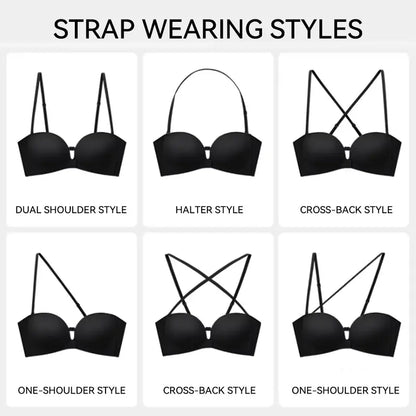 👙 Anti-Slip Security | Women's Strapless Front Closure Push-Up Lift Bra with Wireless Support ✨