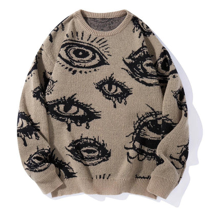 All-Over Eye Graphic Oversized Knit Sweater